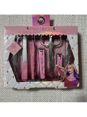 Paris Hilton Pink 7 Piece Pedi Manicure Set Travel Case Included